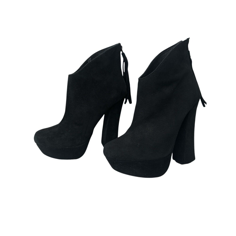 Steve Madden Gavvin Black Suede Platform Ankle Booties Tassel Block Heels 6.5 - Picture 3 of 9